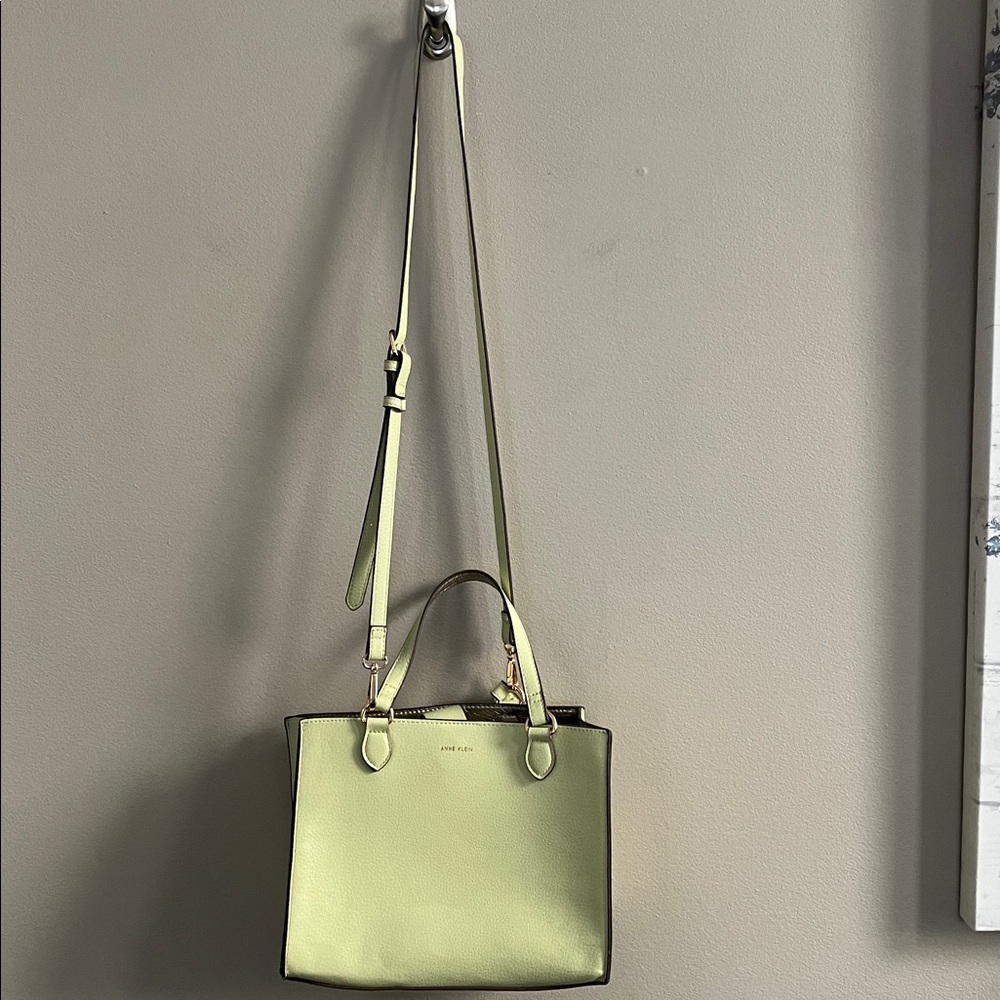Anne Klein pastel green pebbled faux leather crossbody/purse tote - Picture 2 of 15
